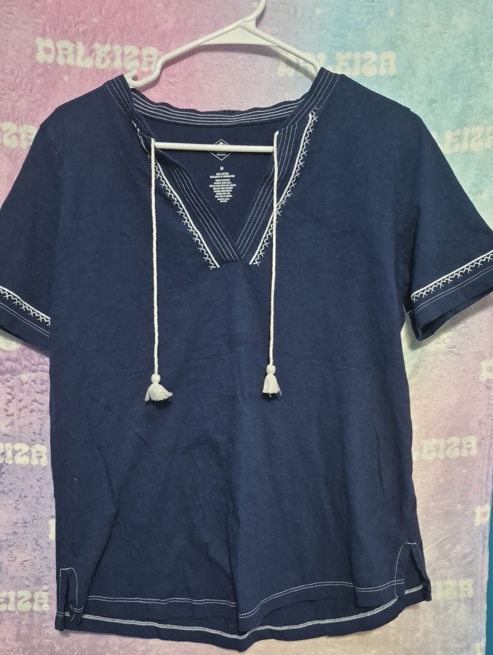 St. John's Bay Embroidered Tunic in Blue Size Medium Like New